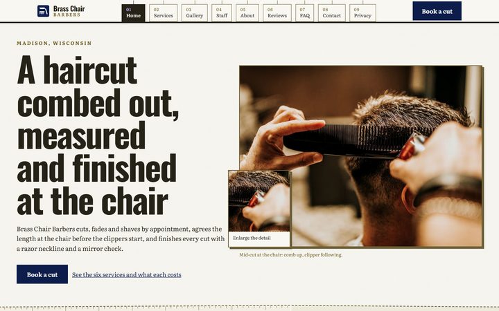 The Brass Chair Barbers front-end