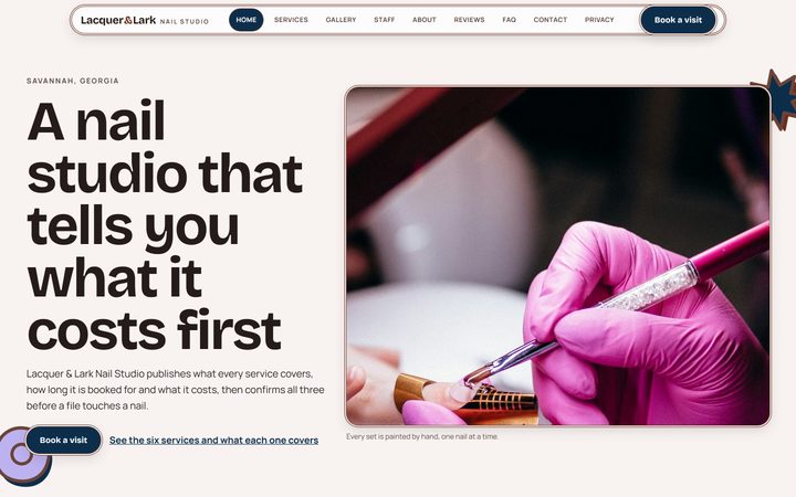 The Lacquer & Lark Nail Studio front-end
