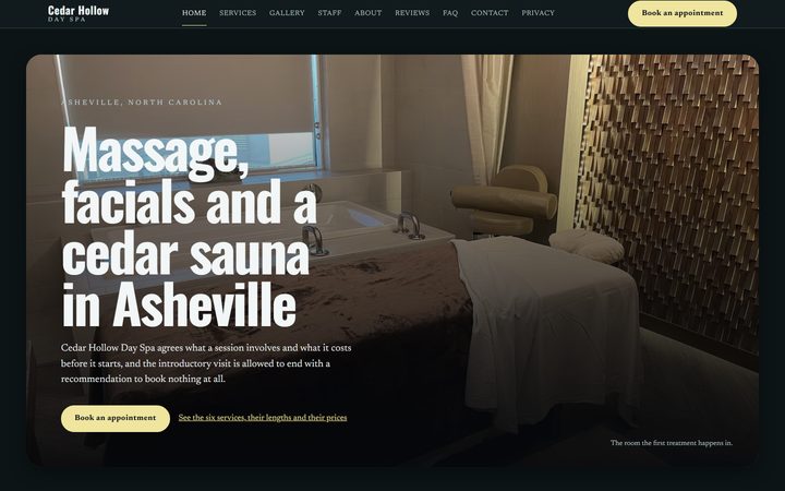 The Cedar Hollow Day Spa front-end