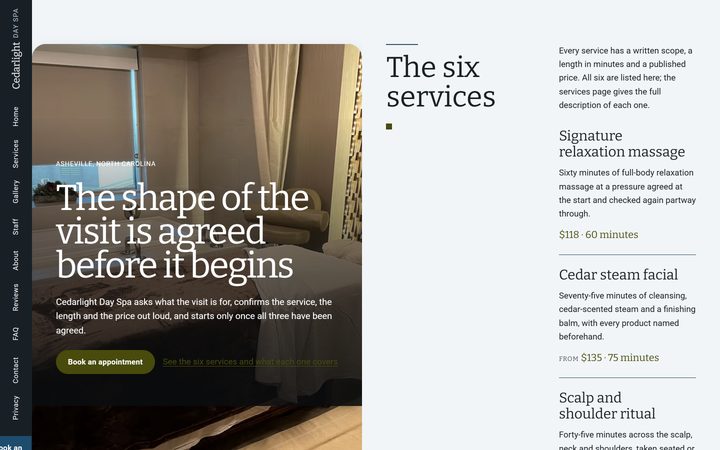 The Cedarlight Day Spa front-end