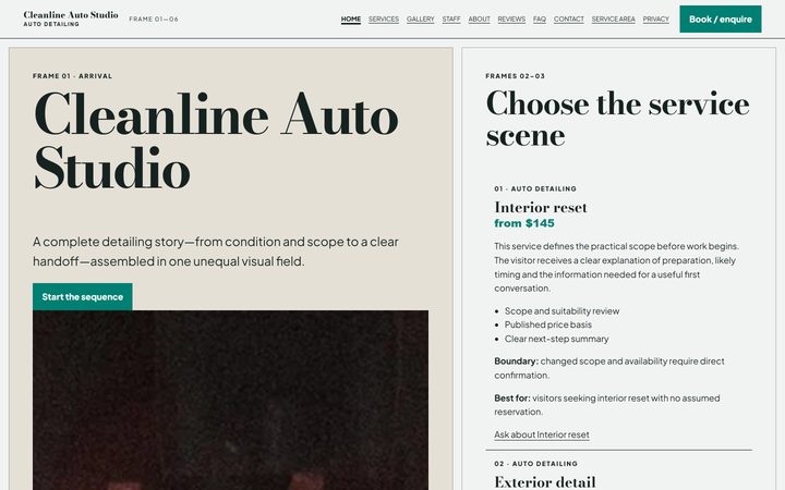 The Cleanline Auto Studio front-end