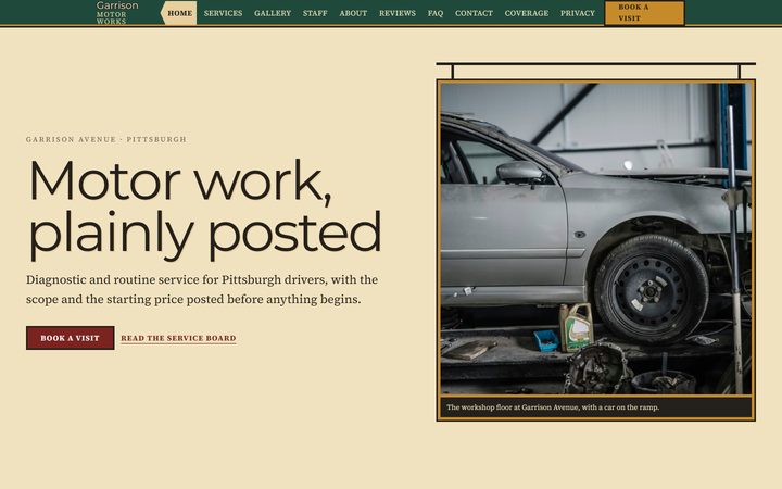 The Garrison Motor Works front-end