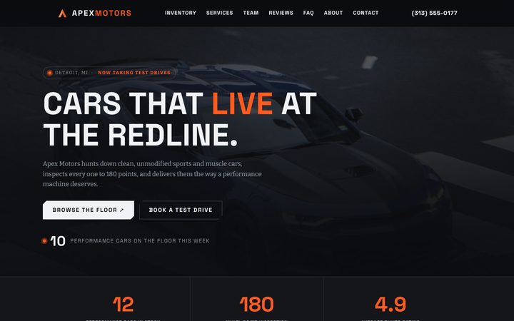 The Apex Motors front-end