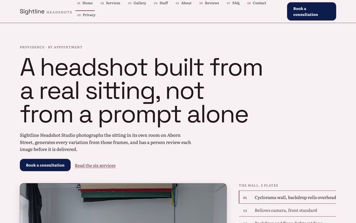 The Sightline Headshot Studio front-end