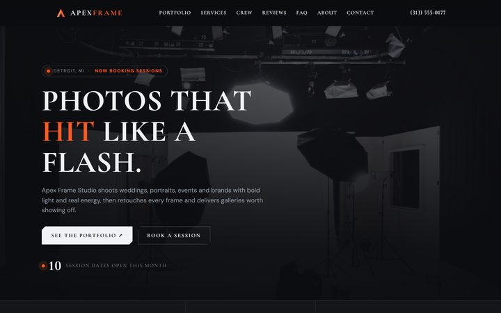 The Apex Frame Studio front-end