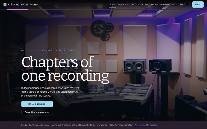 The Ridgeline Sound Rooms front-end