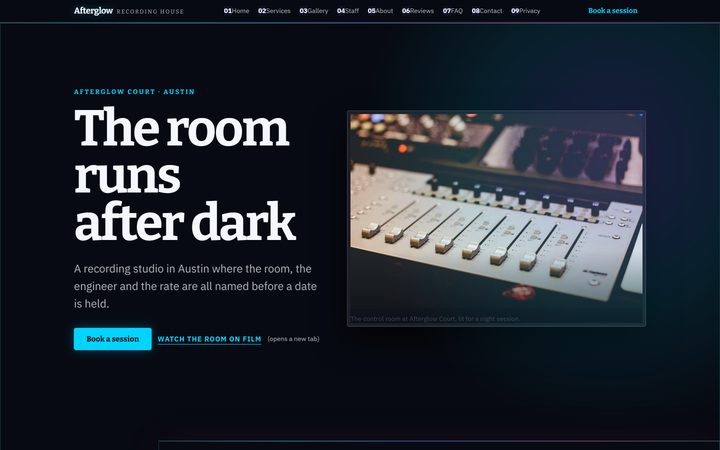 The Afterglow Recording House front-end