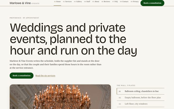 The Marlowe & Vine Events front-end