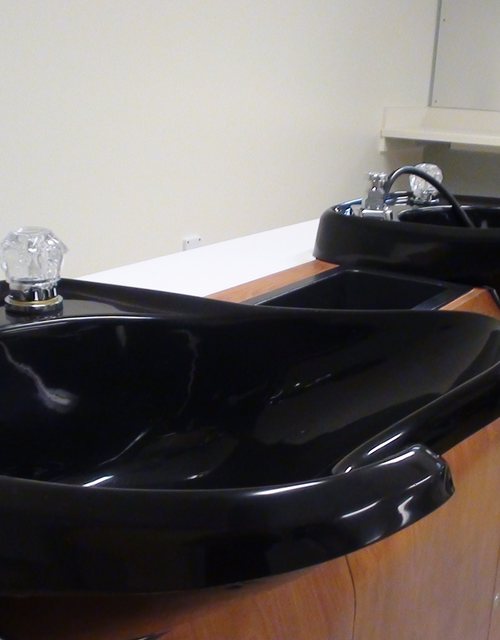 Two black backwash basins at the wash station