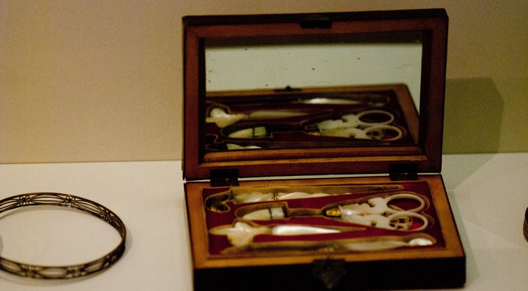 Vintage manicure tool set on display at Gloss Lab