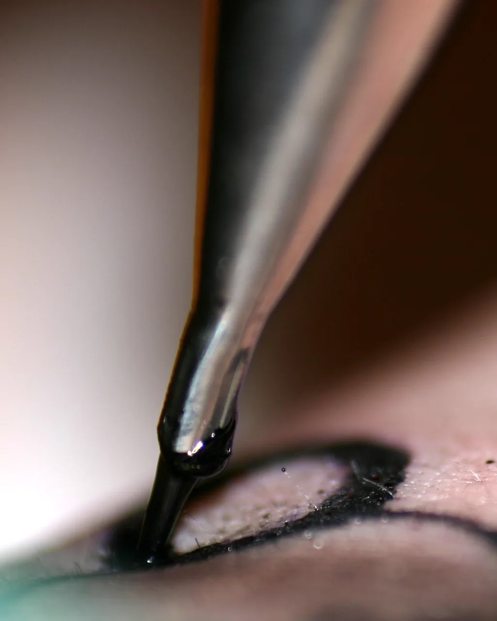 A vertical macro of the needle and the fresh line behind it.