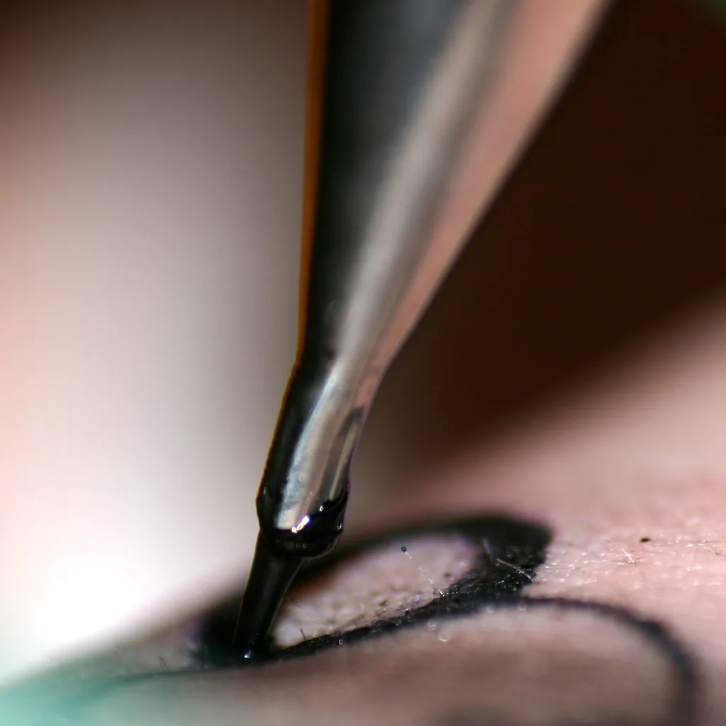 A square study of the needle at the point of contact.