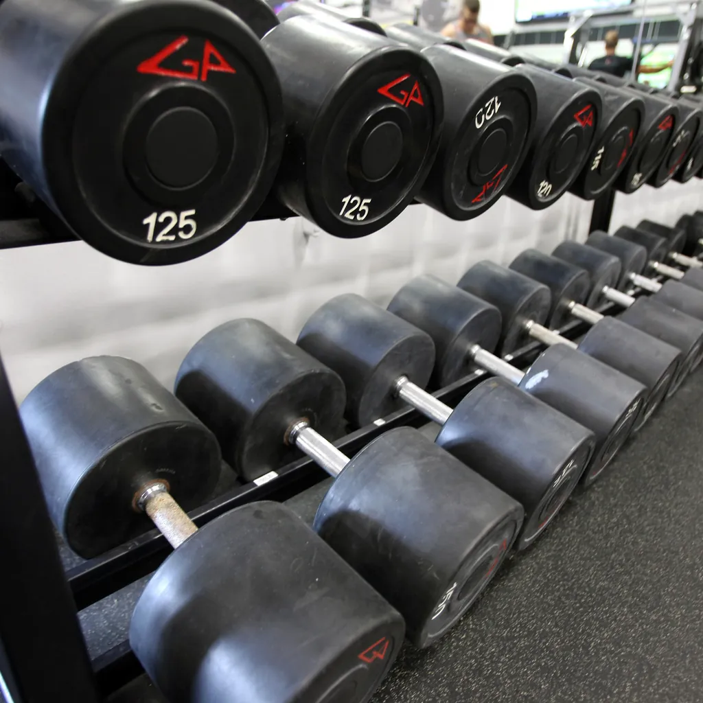Cropped view of the studio dumbbell rack
