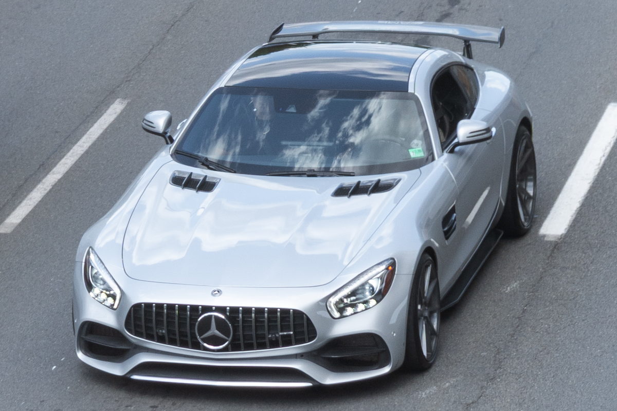 Mercedes-AMG GT coupe on the forecourt