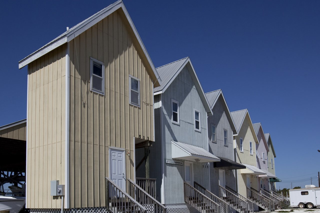 A row of new beach houses on the waterfront