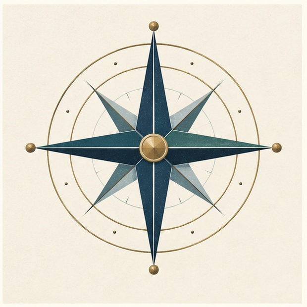 An original navy compass illustration used as a non-photographic role marker.