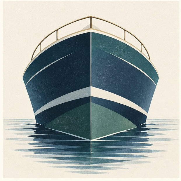 An original geometric yacht-bow illustration used as a non-photographic role marker.