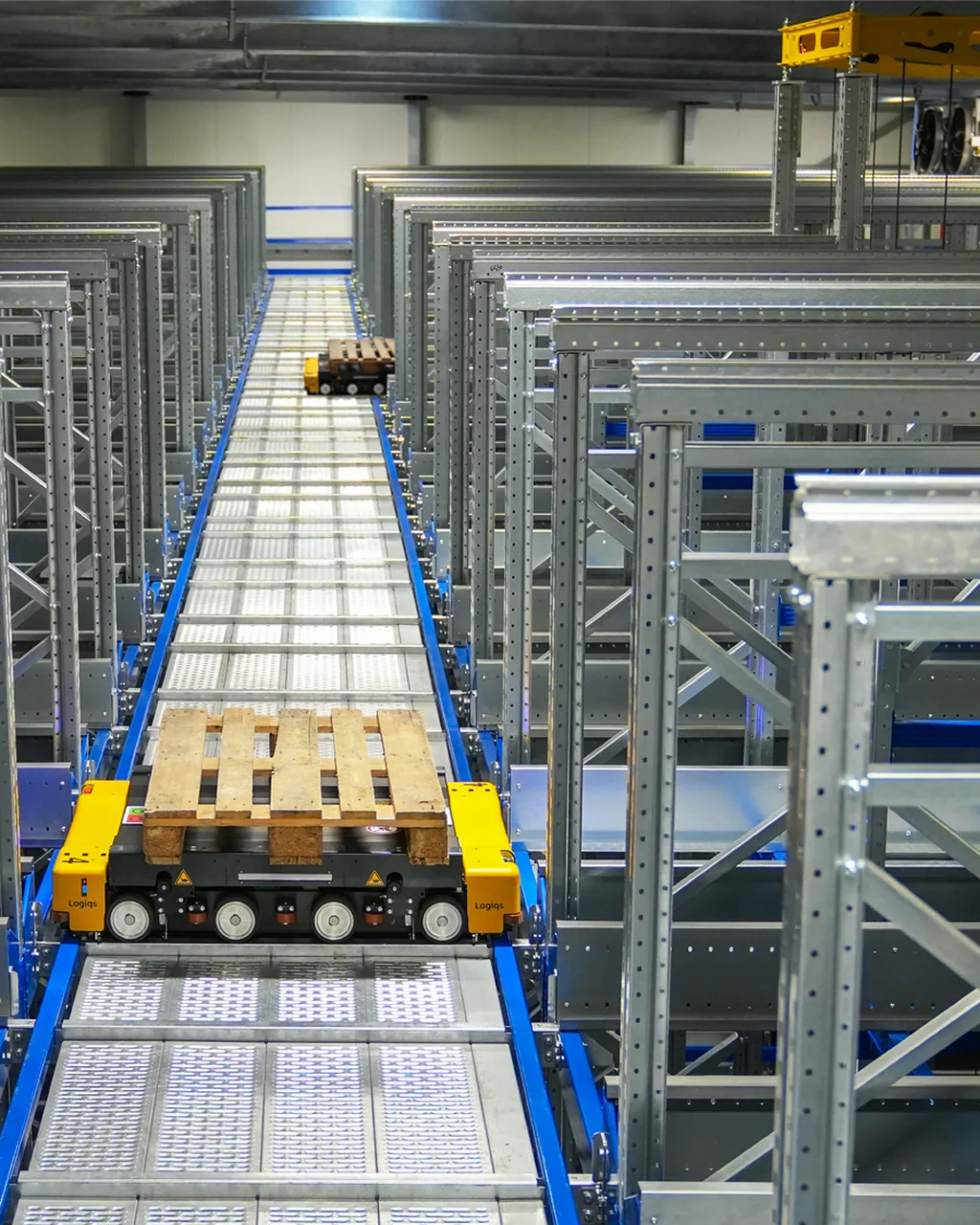 A vertical view of storage racking and aisle clearance.