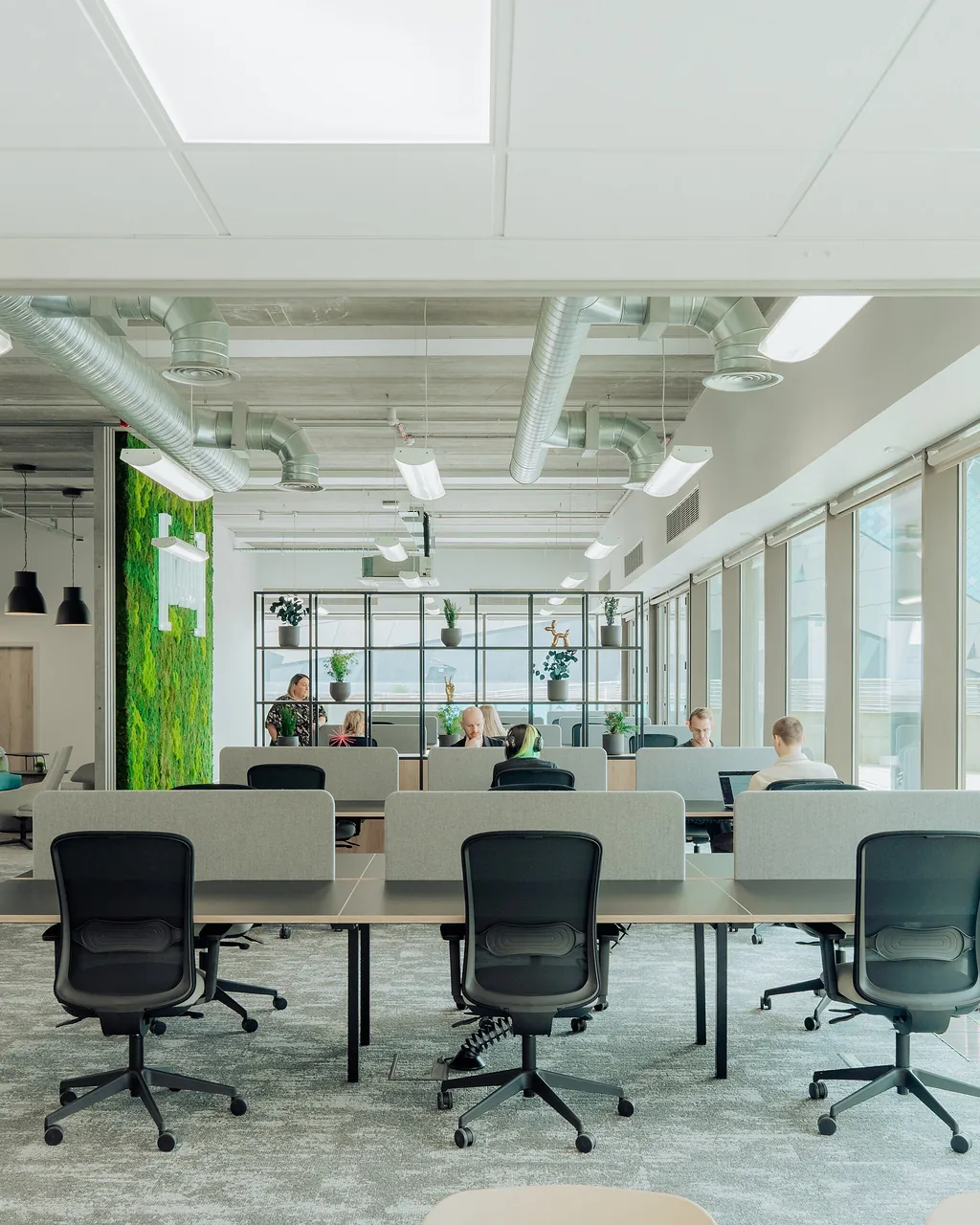 A vertical view of a completed open-plan work zone.